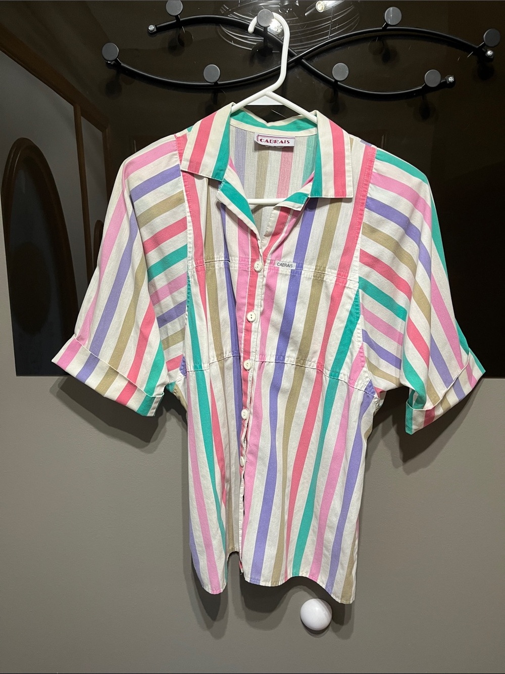 Vintage Cabrais Colorful Striped Button-Up Blouse - Pastel Stripes